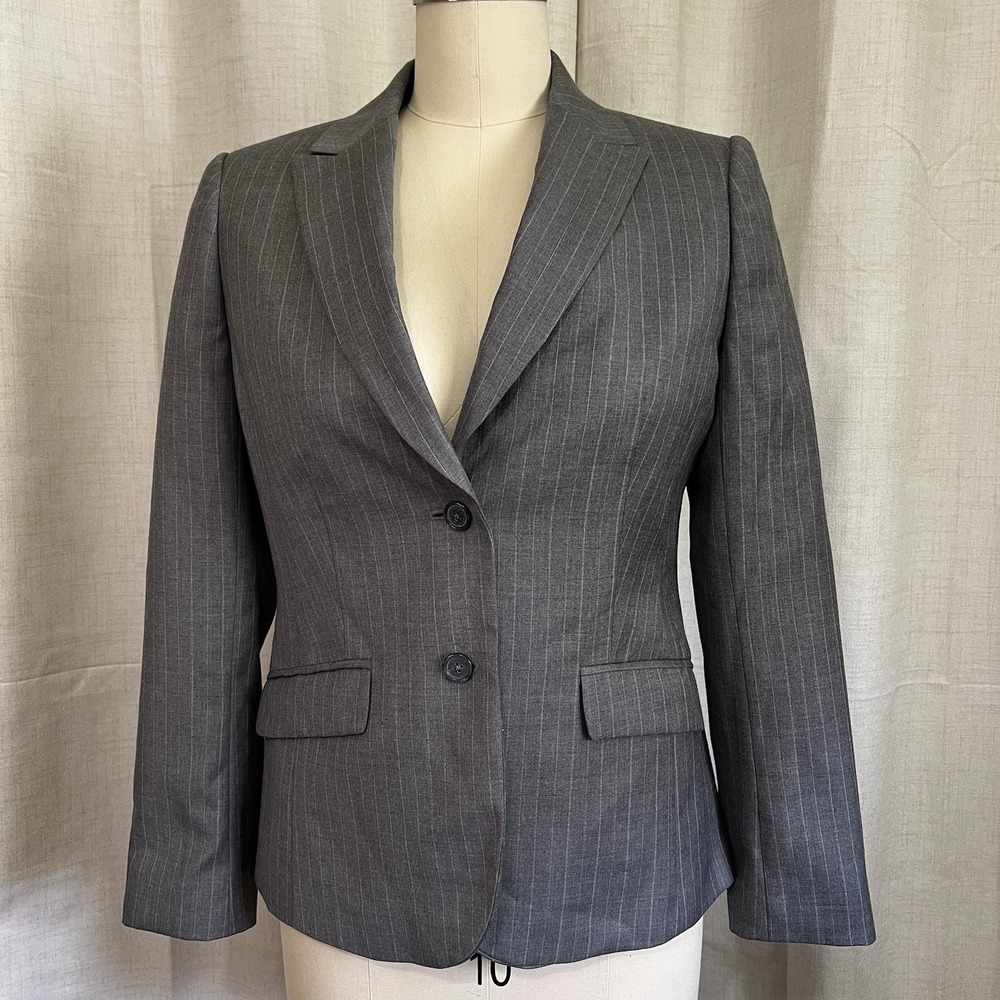 Brooks‎ Brothers 346  womens Size 6 Button Wool Blazer  Gray Pin Stripes READ